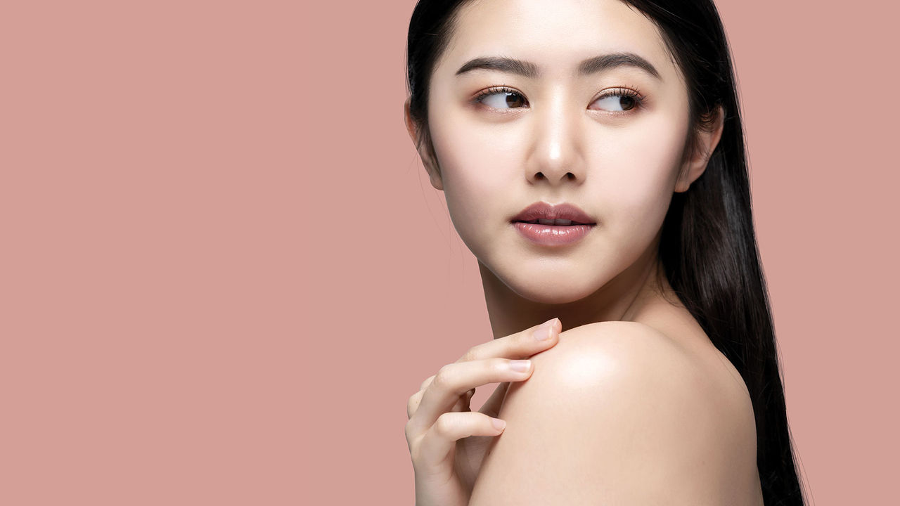 Beautiful Pretty Young asian Woman with Clean Fresh bare Skin concept Asian Girl beauty face skincare. Facial treatment. healthy skin and cosmetic ideas concept